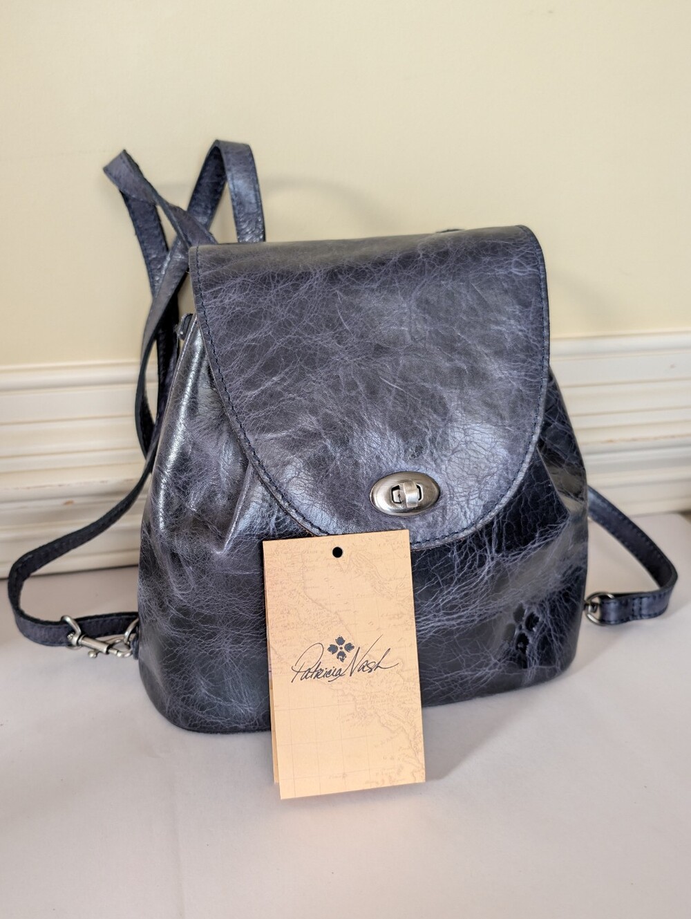 Patricia Nash Bellissimi Convertible Backpack/crossbody distressed leather navy